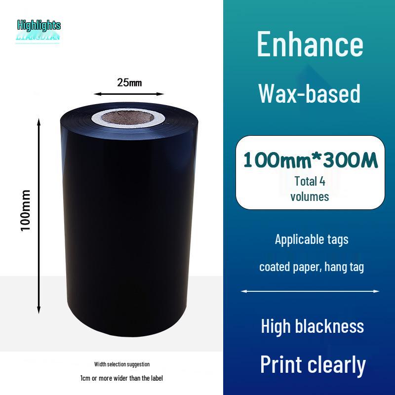 Hybrid Wax-Based Carbon Ribbon Roll for Printer Label Paper, Full Resin 80mm x 60m