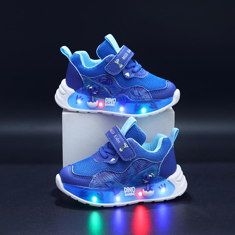 

Mgo Kidss Spring and Autumn Dinosaur Children s Light-Up Shoes Dinosaur Boys Shoes Mesh Breathable Flashing Shoes Casual Children s Sports Shoes 30 синій