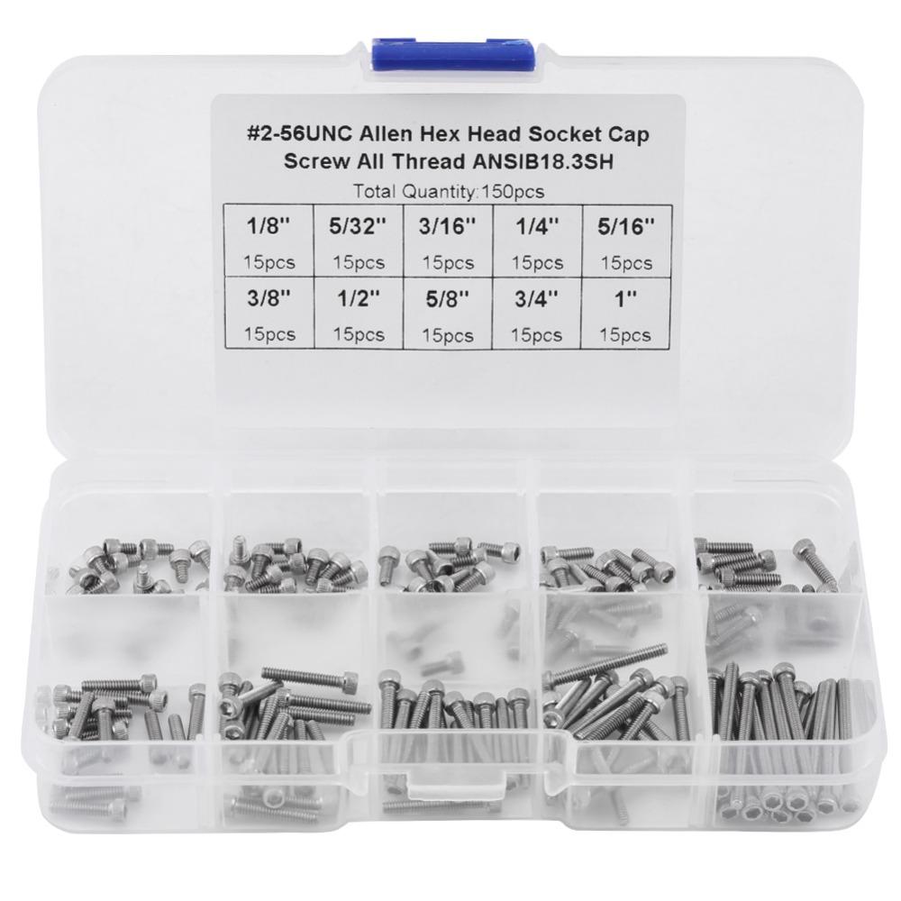 150 Stück #2-56 UNC Gewinde Linsenkopfschrauben 9 Größen Sortiment Schrauben Sortiment Set Maschinenreparatur
