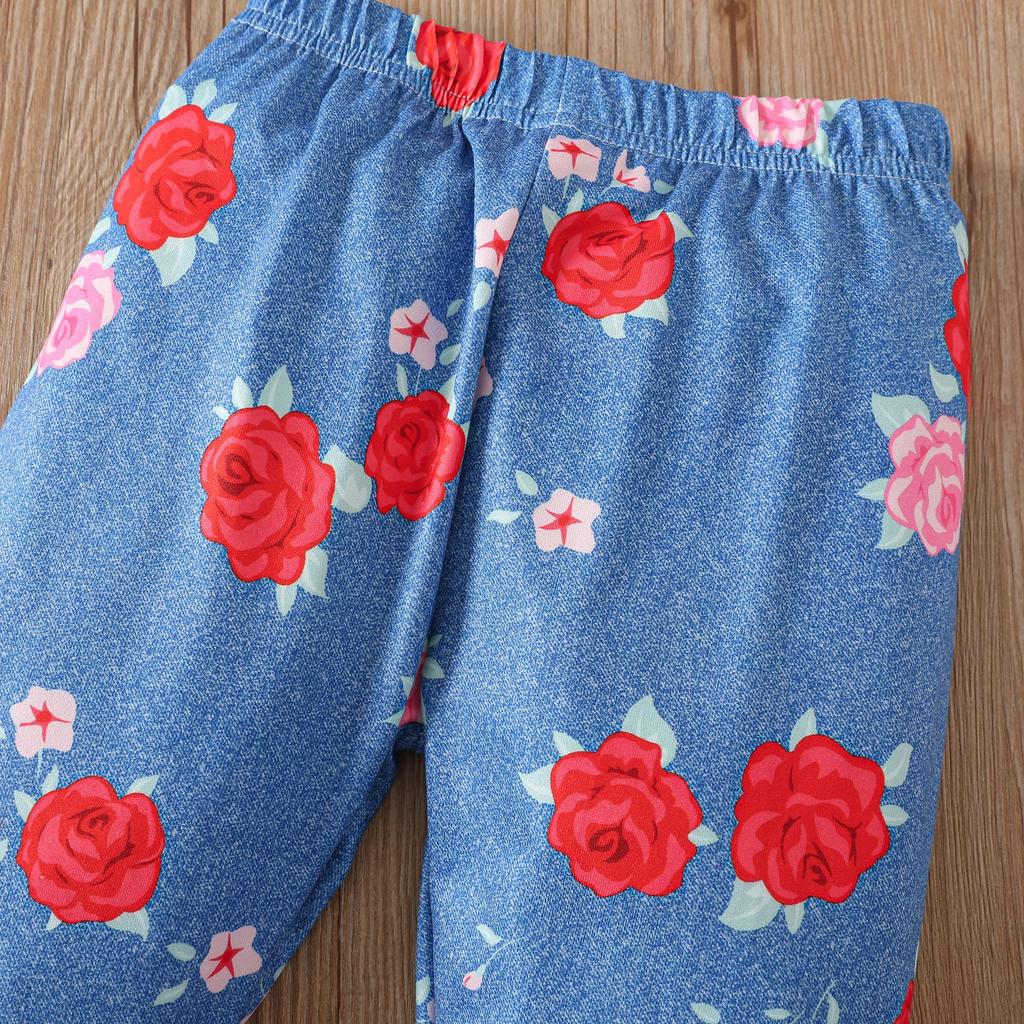 Kids Girls Fashion Clothing Set Spring Autumn Tie Dye Printed Cartoon Pegasus Pullover Flower Flared Pants Two Piece Outfit