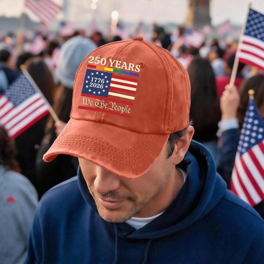 Unisex 250 Years Anniversary Baseball Cap with Vintage Washed Finish and Embroidered We The People Print Adjustable Fit