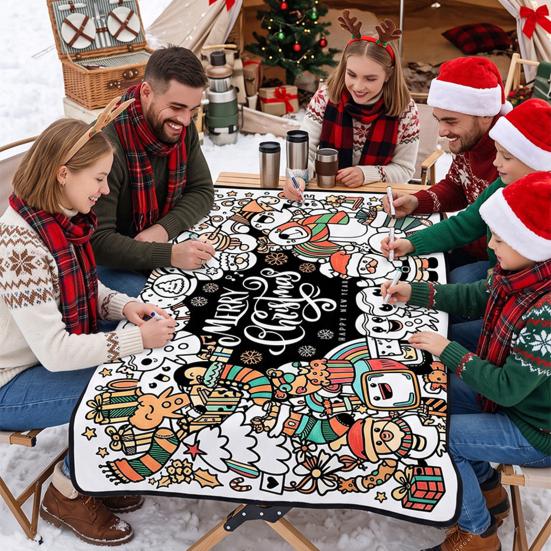 Customizable Christmas Room Decorations DIY Coloring Blanket for Kids Adults, Color Your Own Throw Blanket, 39.4" x Diy 55.1" with 24 Markers,