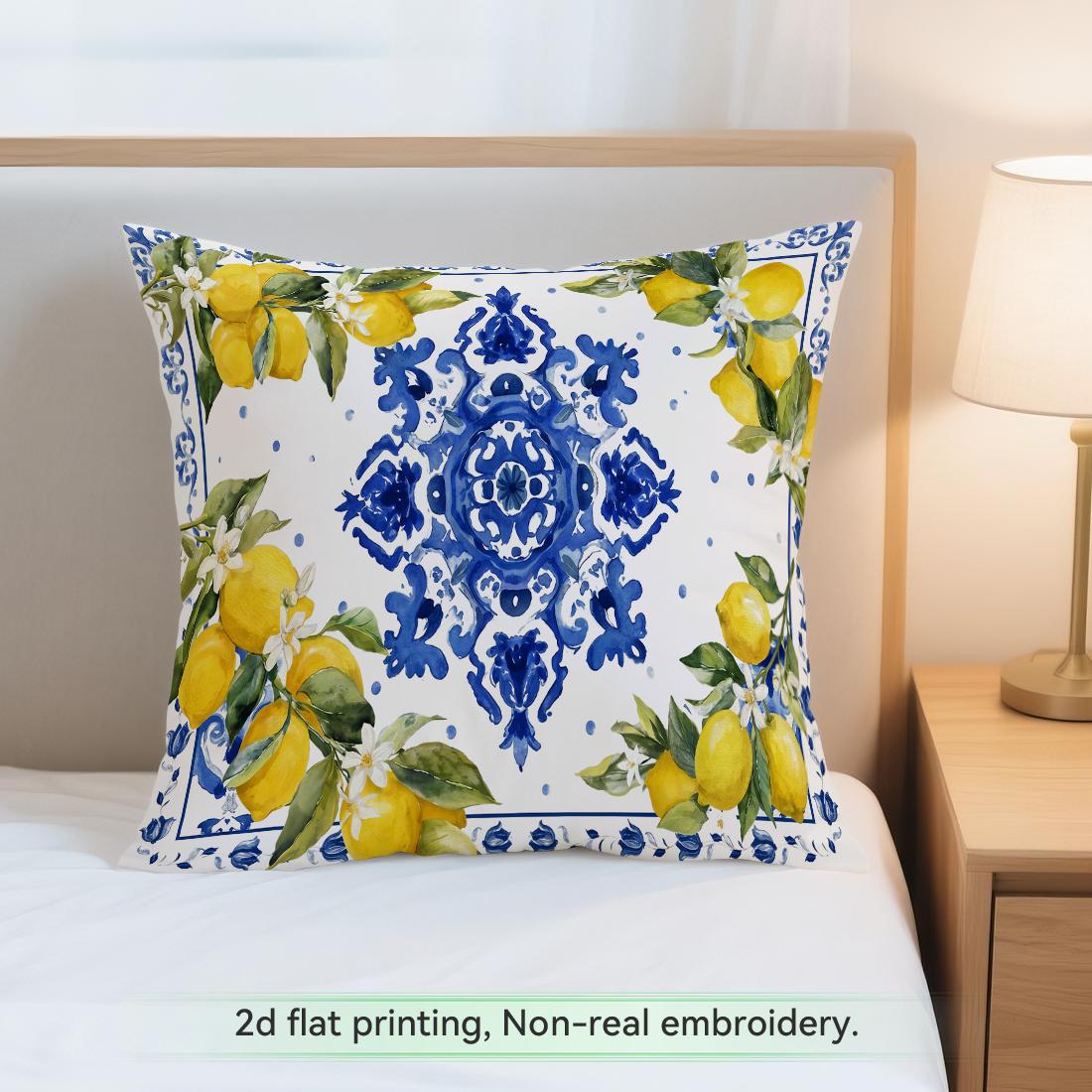 Jmg Clothing Unisex Blue/White Mediterranean Lemon Series Cushions Pillowcase Polyester Cushion Cover Throw Pillow Pillowcover Home Car Sofa Decor