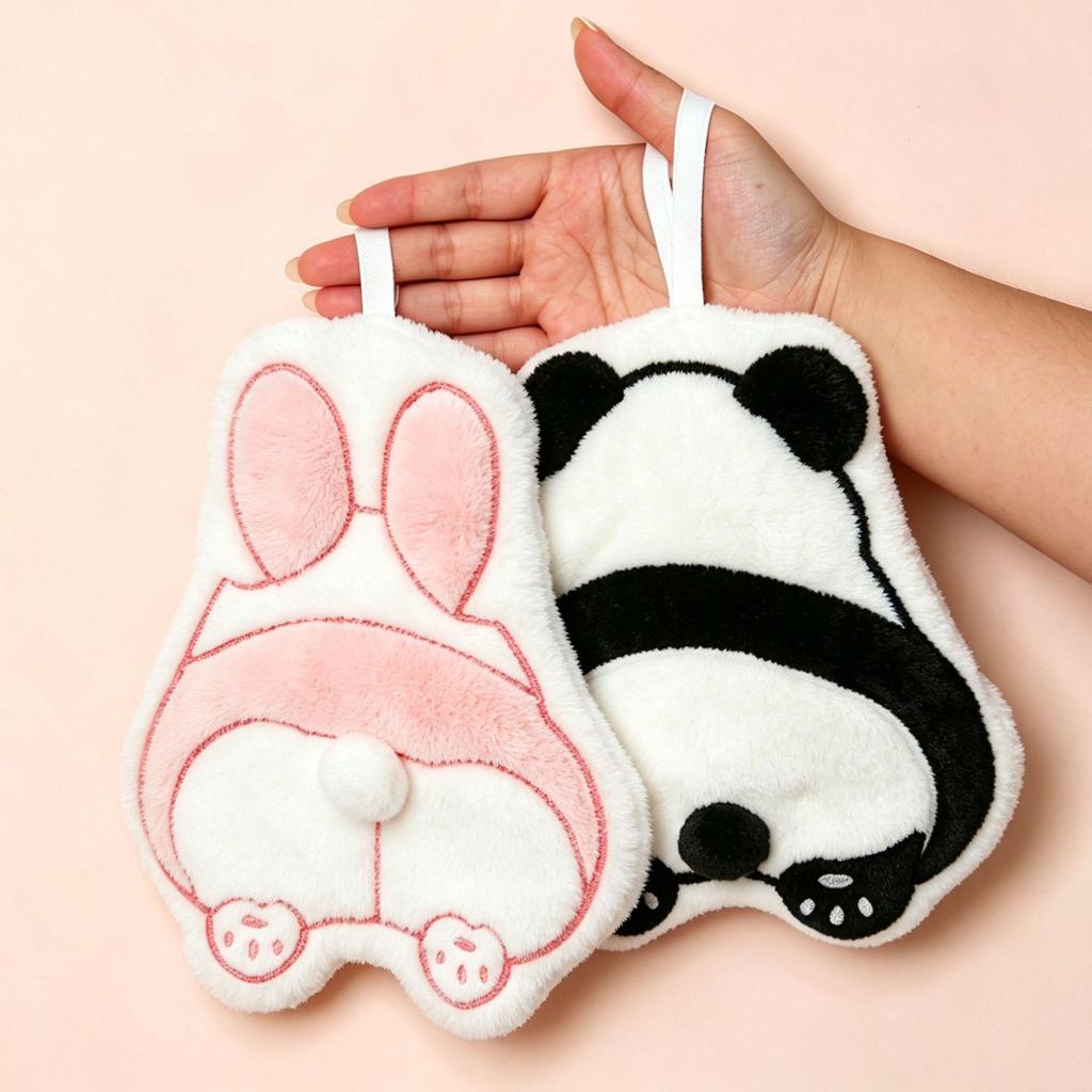 Cute Cartoon Animal Hand Towels – Panda & Rabbit Design, Absorbent and Thick Kitchen Hanging Towels