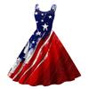 Sleeveless Casual A Line Midi Dress with Star and Stripe Print Scoop Neck Lightweight Summer Sundress for Women