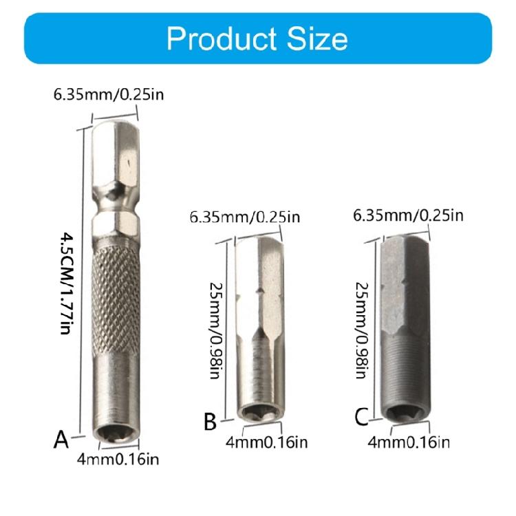 2Pcs 6.35mm 1/4" Insert Bit Adapter to 4mm Hex Shank Screwdriver Tool Bit Socket Magnetic Adapters Holder Converters
