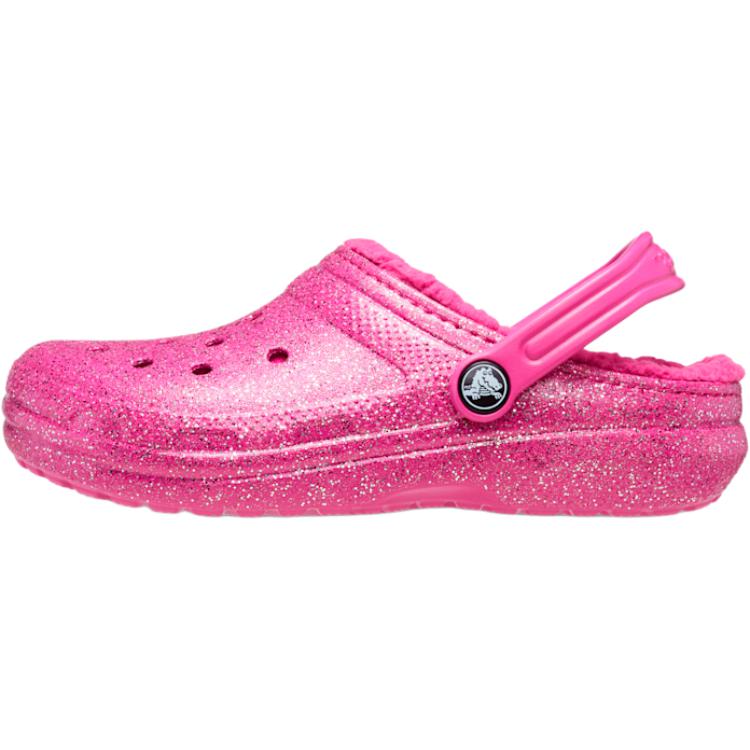 Crocs Classic Lined Glitter Clog Comfortable Versatile Toddler Shoes Baby clogs Pink 207463-6SZ