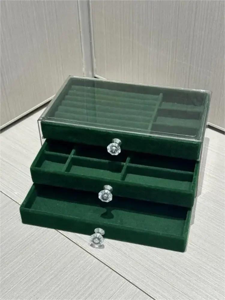 NEW 1pc Three-layer Velvet Jewelry Box Transparent Drawer Type Earring Bracelet Organizer Display Box Jewelry Diy Storage Box