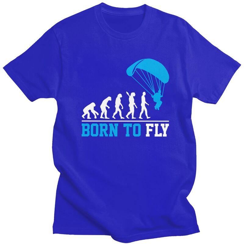 Individuelle Evolution Gleitschirmfliegen Born To Fly T-Shirts für Männer Reines Baumwoll-T-Shirts Gleitschirmflieger Fallschirmspringen T-Shirts Kurzarm-T-Shirt