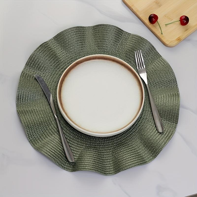 6Pack Round Placemats Solid Color Ruffles Woven Washable Table Mats for Dining Table Heat Resistant Non-Slip Kitchen Accessories