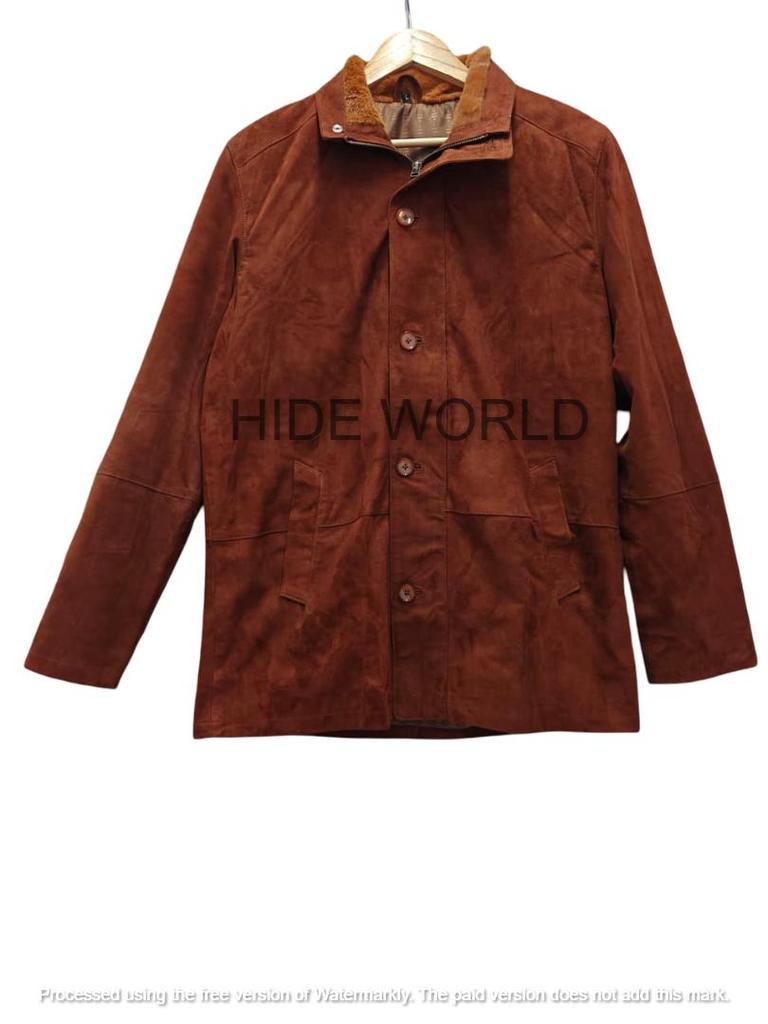 Pánské hnědé měkké semišové sako z jehněčí kůže ručně vyráběné módní neformální formální