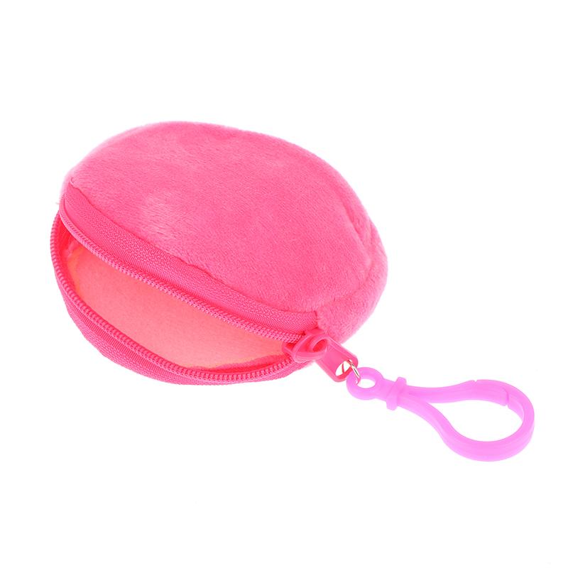 Candy Color Round Plush Coin Purse Women Cute Solid Color Change Pouch Wallet Keychain Portable Earphone Storage Bags