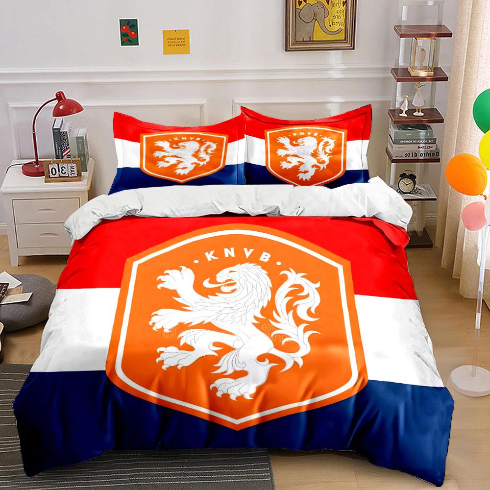 Orange lion football emblem. Bedding sets Duvet cover sets Duvet covers Pillowcases(1*Duvet Cover 2*Pillowcases without duvet insert) 135x200cm