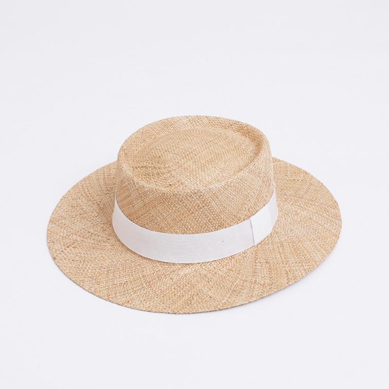New Baocao Woven Flat Straw Hat Women's Sunshade Sun Hat Holiday British Fashion Top Hat
