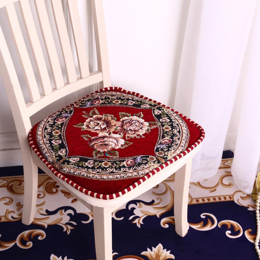 European Style Chair Cushion Retro Jacquard Embroidered Chair Anti Slip Cushion Restaurant Removable And Washable Cushion Decor