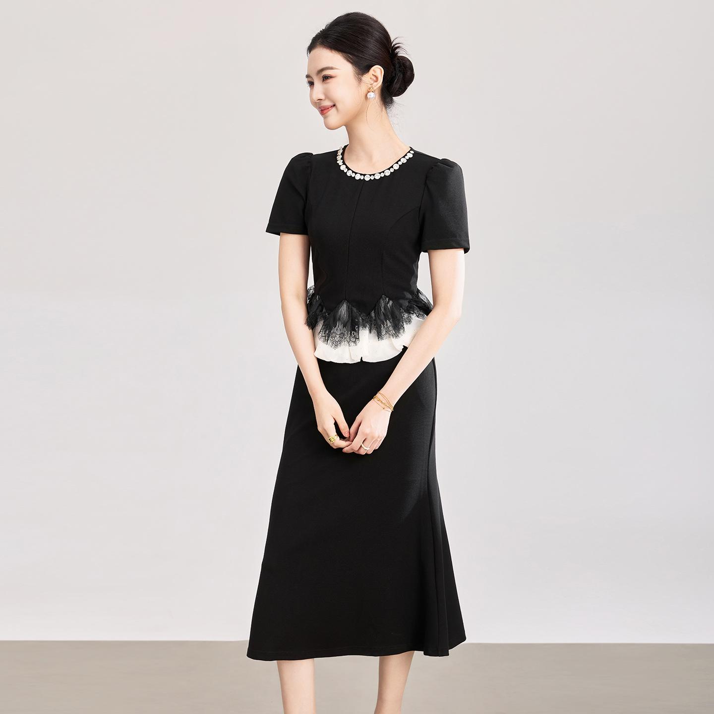 Nanyou High-Quality Rhinestone-Faux Slim-Fit Hip-Hugging Dress - Spring/Summer New Arrival M чёрный