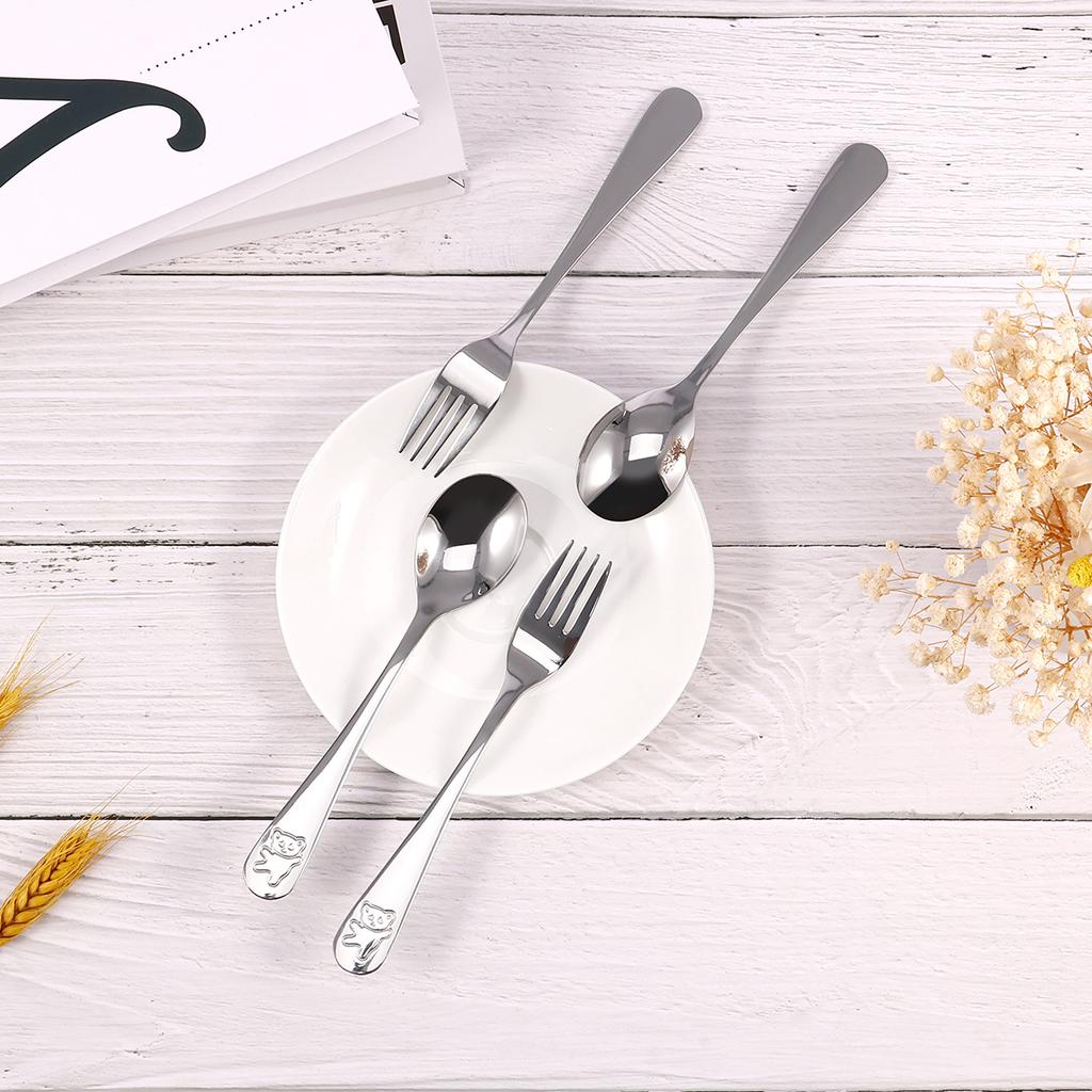 10-20Pcs Silver Cutlery Set 410 Stainless Steel Kids Fork Spoon and Cutter Set Funny Cartoon Bear Flatware for Children Toddler