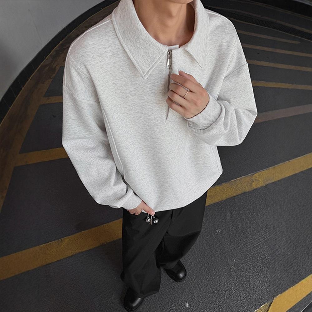 

Серая футболка-поло с правым плечом, футболка с длинным рукавом, мужская осенняя толстовка на молнии до середины. XXL