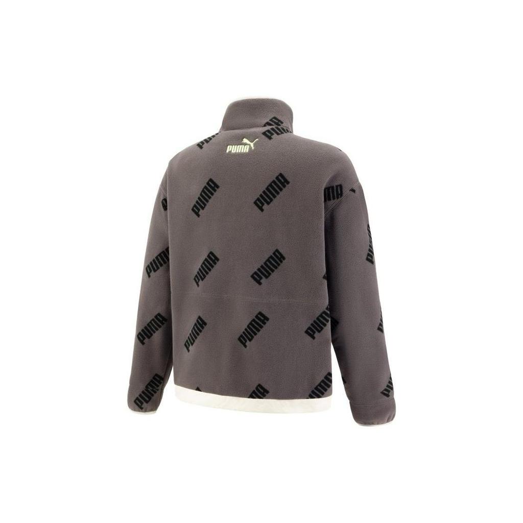 Puma Logo Allover Print Half-Zip Stand Collar Knit Sweater Unisex Tops Lime 539704-44