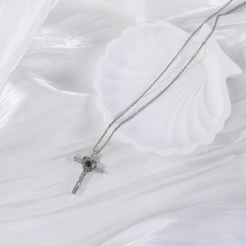 Korean Style 100 Languages 'I Love You' Cross Projection Necklace