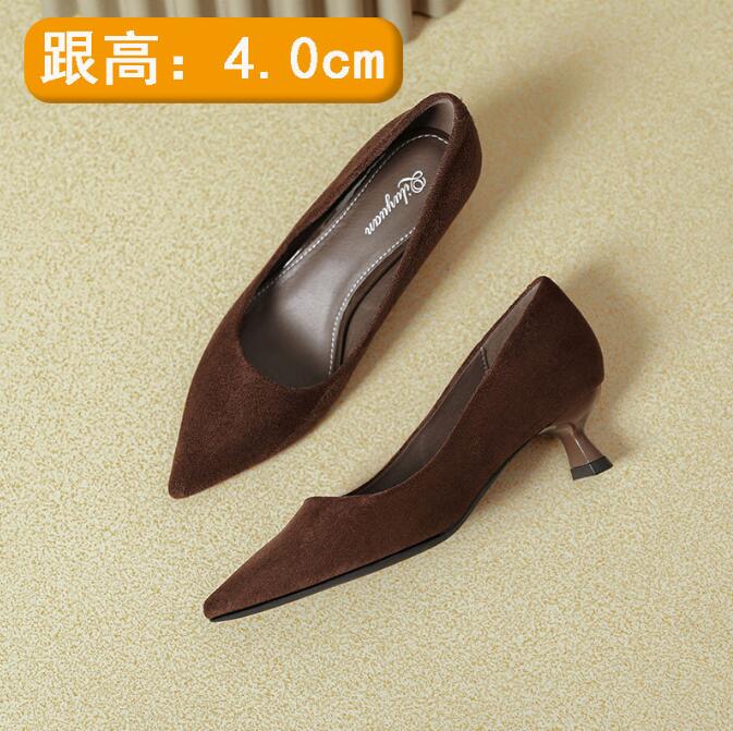 Woman's High Heels Black New Suede Leather Pointed Toe Women's Business Wedding Office Shoes 4cm 6cm