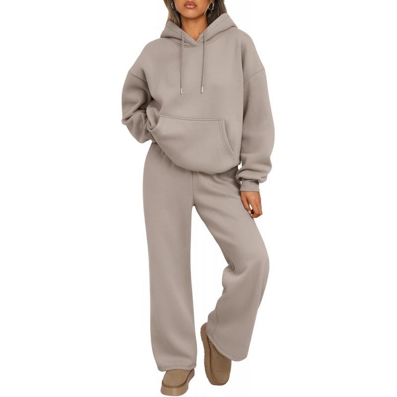 Women's Two-Piece Autumn Set: Velvet Hoodie & Wide-Leg Sweatpants