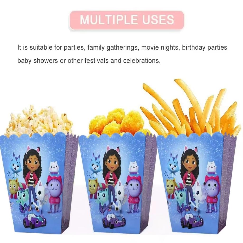 Gabby Dollhouse Popcorn Box Candy Box Birthday Party Decoration Cartoon Gabbys Snack Biscuit Box Baby Shower Party Supplies Gift