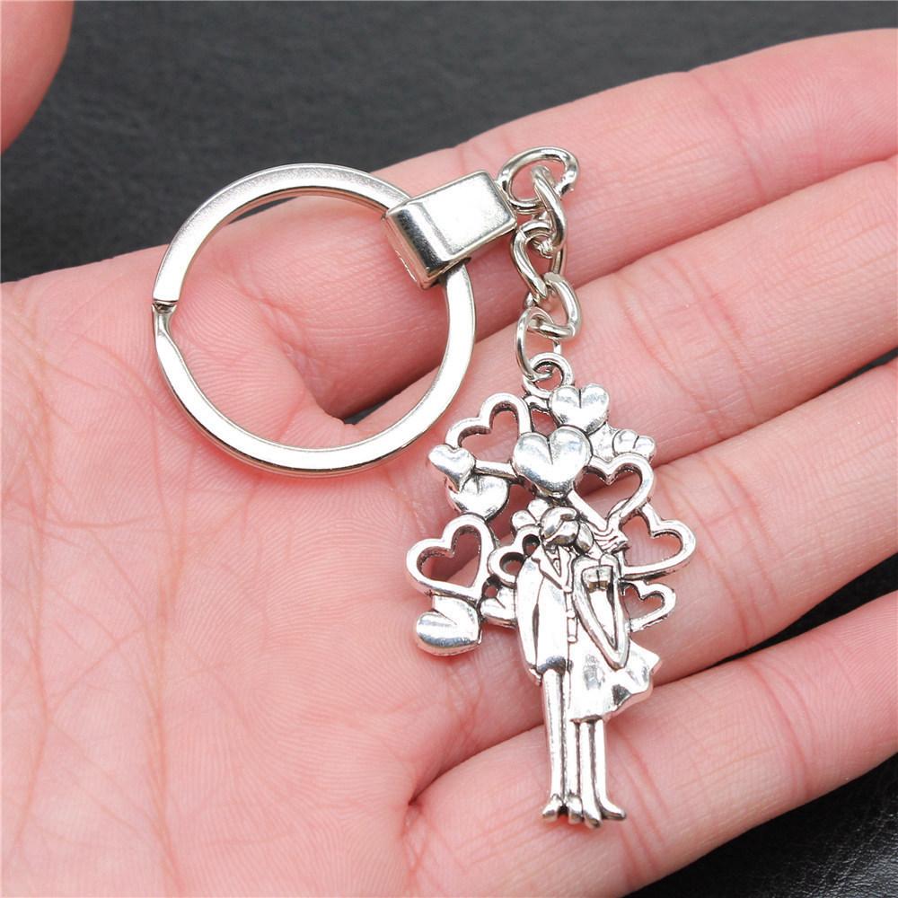 30mm Keychains Peach Heart Tags Wedding Jewelry Findings QY034