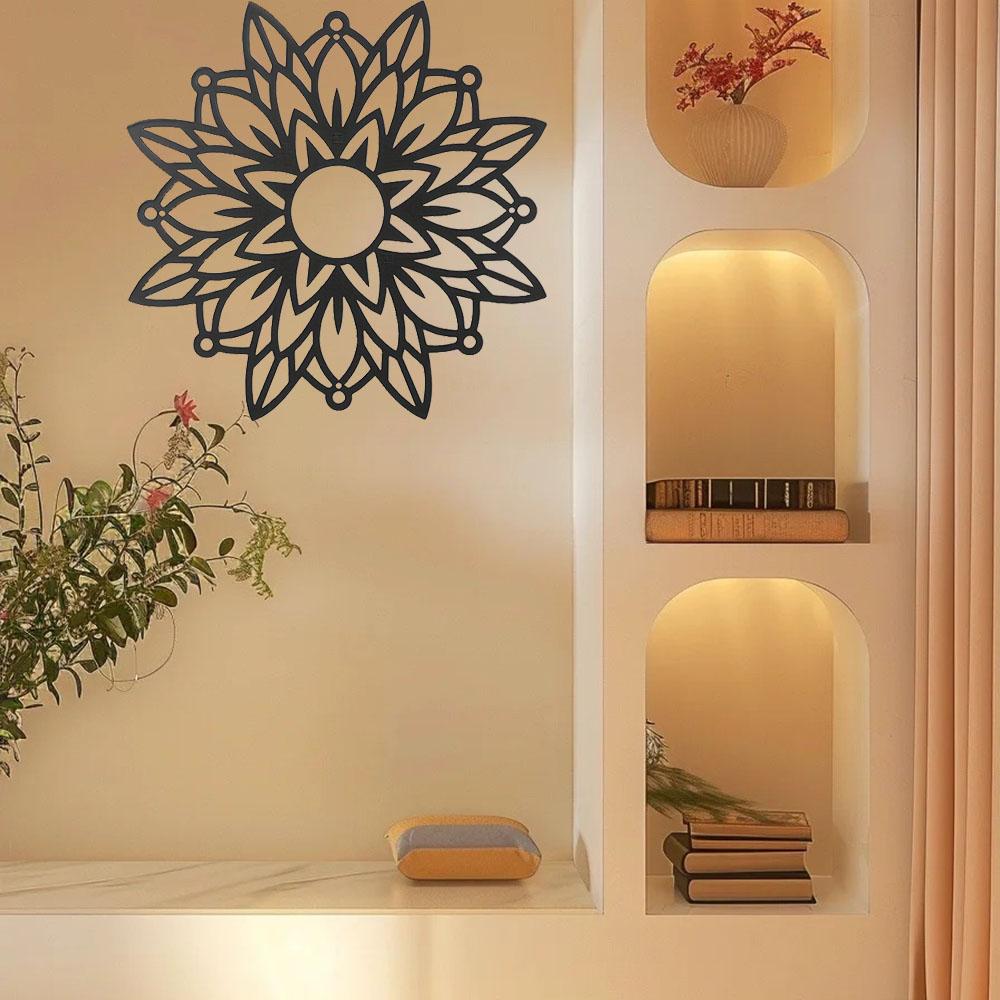 1 Stück Wildblumen-Mandala, Metall-Wandbehang, elegantes Blumenschild, moderne Mandala-Silhouette, stilvolle Metall-Wanddekoration für jeden Raum