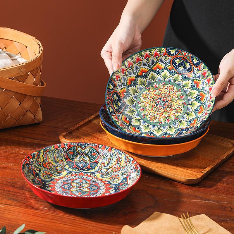 Handmade Ceramic Dinnerware Set Boho Moroccan Style Multicolor Gift Set Plates & Bowls Colorful Ceramic Plates