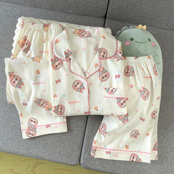 Plus Size Women's Cartoon Pajama Set - Cardigan, Short Sleeve Top & Pants Options - Versatile Home & Outdoor Wear