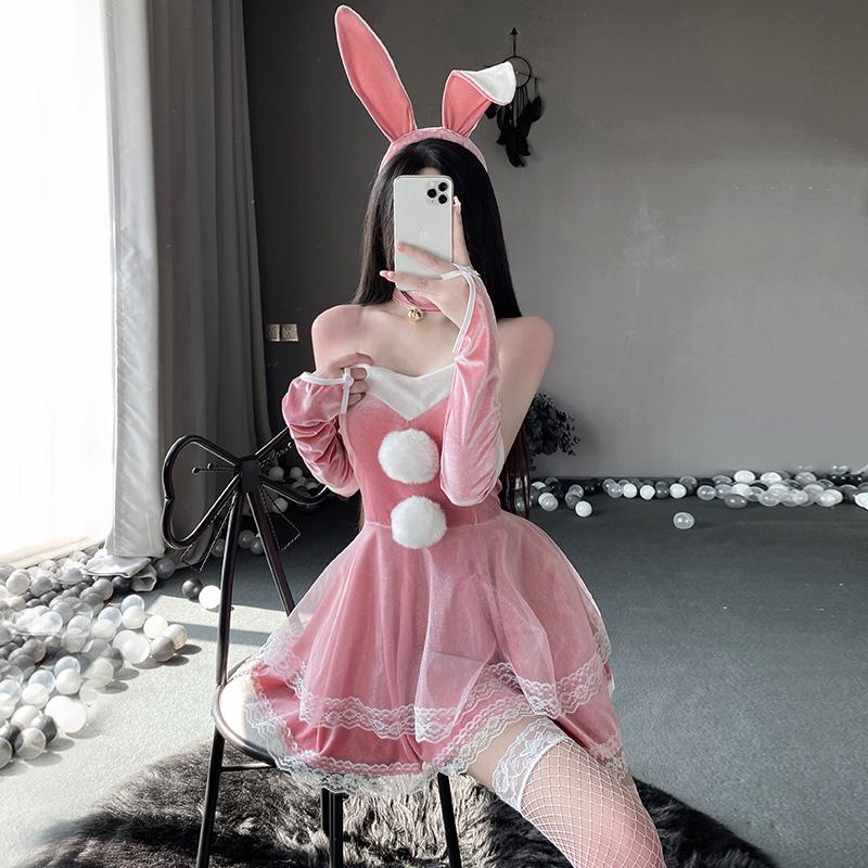 Christmas Dress Sweet Bunny Girl Costume Rabbit Woman Set Bunny Suit Sexy Lingeries Lady Cosplay New Year Maid Role Play Uniform