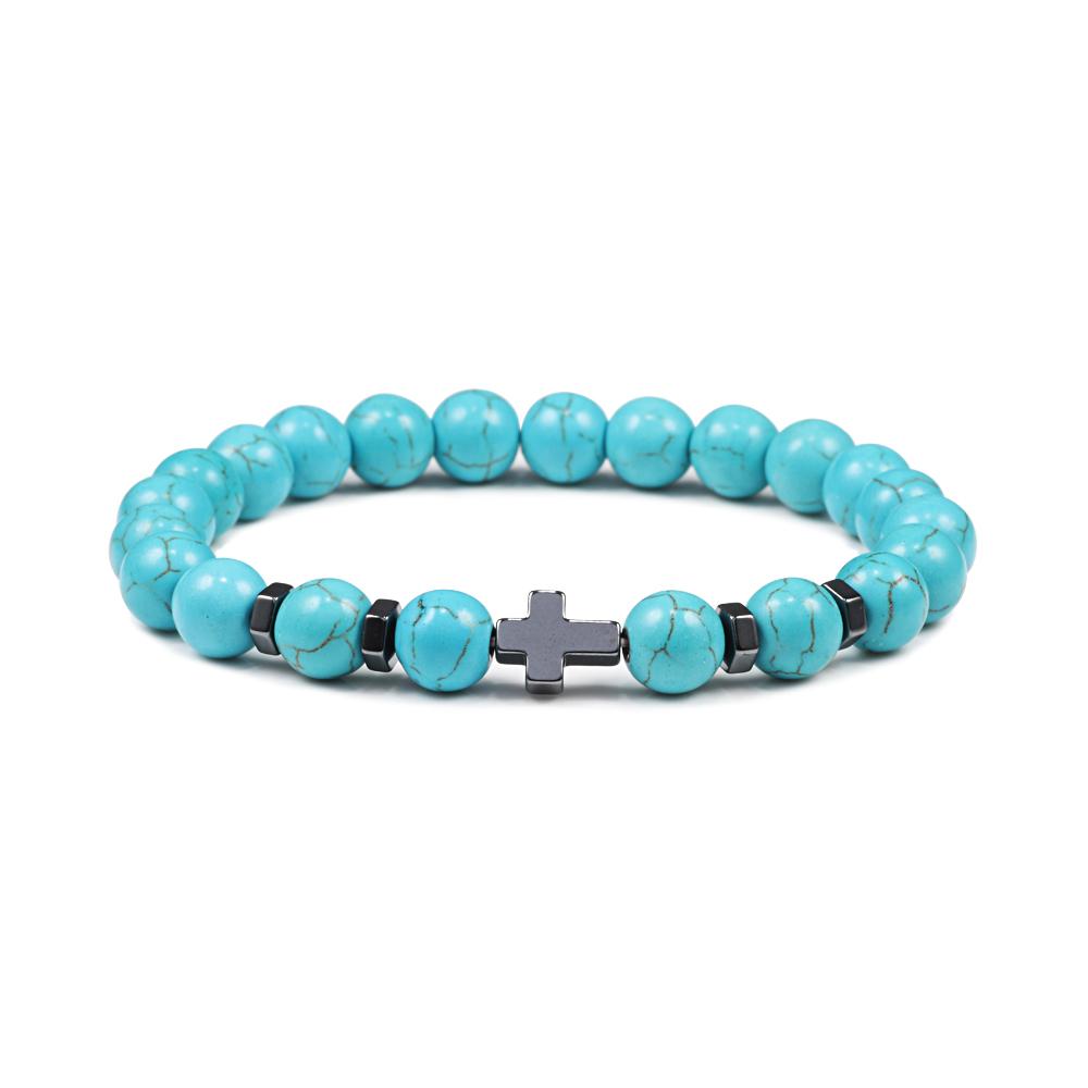 Dropshipping Hot Men Natural Lava Stone Bead Bracelets Hematite Cross Rosary Meditation Prayer Jesus Bracelet Women Yoga Jewelry