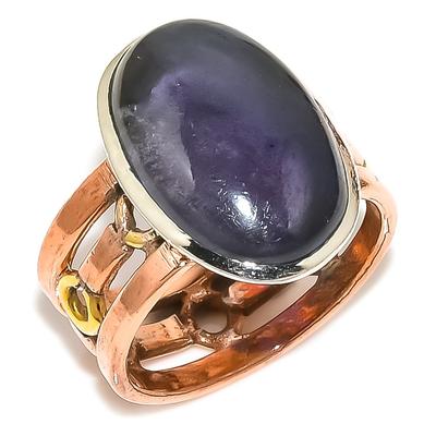 Natural Iolite Gemstone Two Tone 925 Solid Sterling Silver Gift Ring S.8.5 B4t28