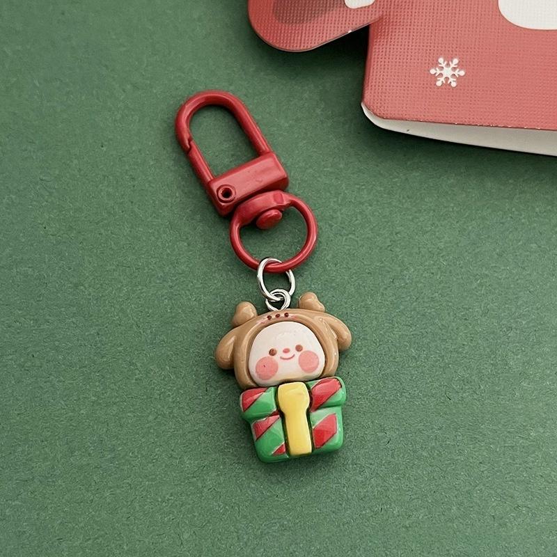 Cartoon Xmas Santa Claus Keychain Resin Gingerbread Man Elk Snowman Pendant Charms Couple Bag Hanging Decoration Christmas Gift