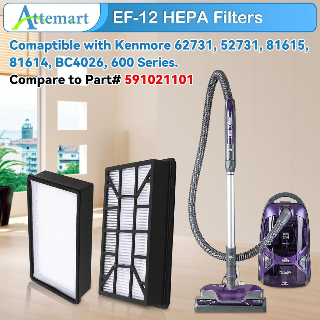 EF-12 HEPA Filter Replacement for Kenmore 62731, 52731, 81615, 81614, BC4026 Canister Vacuum Cleaners, Part #591021101, 2 Pack