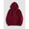 Men's Avant-garde Black Hooded Jacket with Complex Dark Graffiti and Thorn Print - Casual Zipper Cardigan for Autumn and Winter