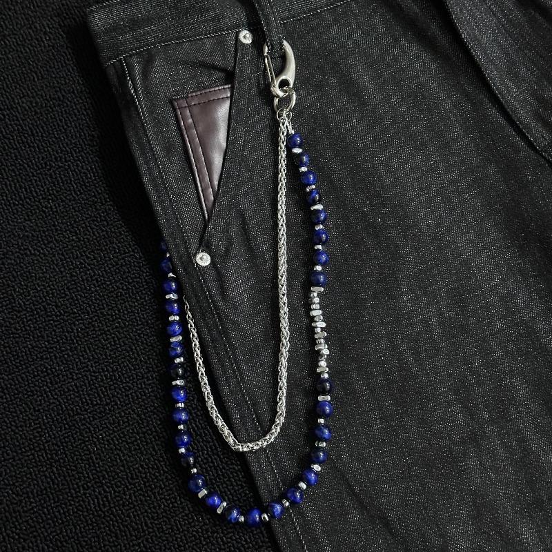 Meier Blue mist broken silver double-layer trouser chain, niche high-end belt, handmade beaded waist accessories