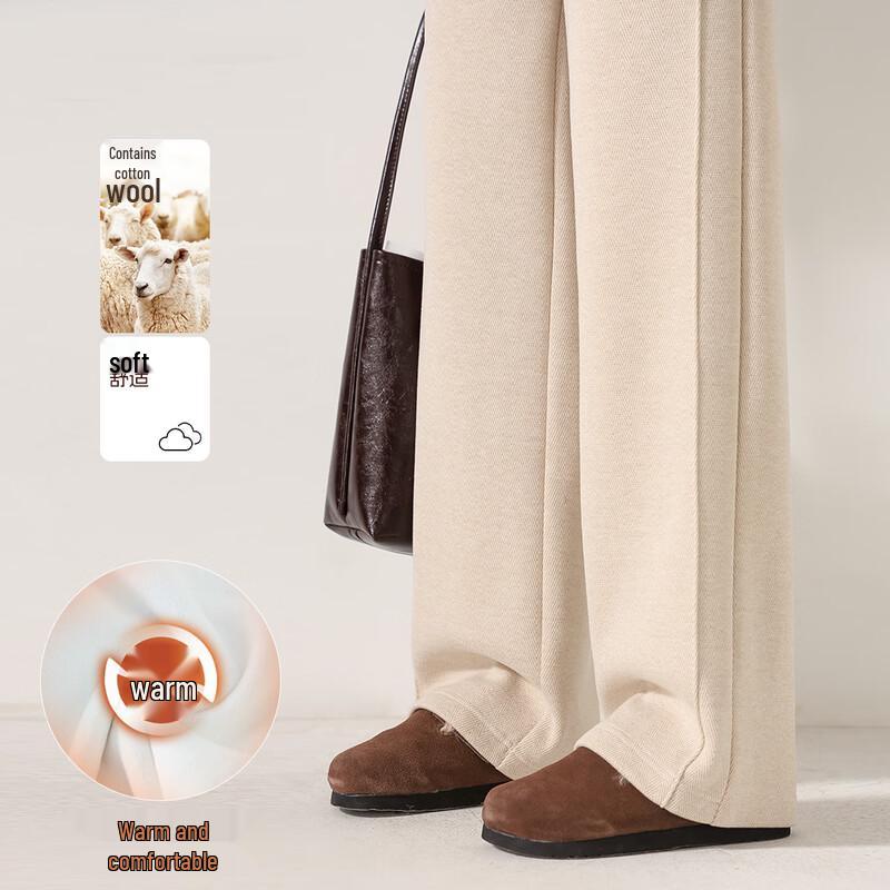 Handu Yishe Women s Fleece-Lined Wool Blend Wide-Leg Casual Pants L