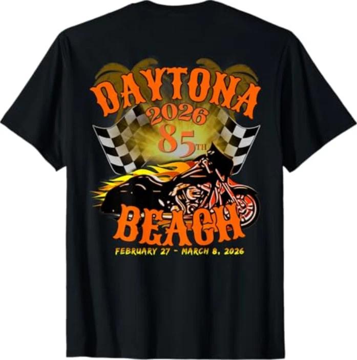 2026 Daytona Beach Florida 85th Anniversary Art On Back Tshirt S