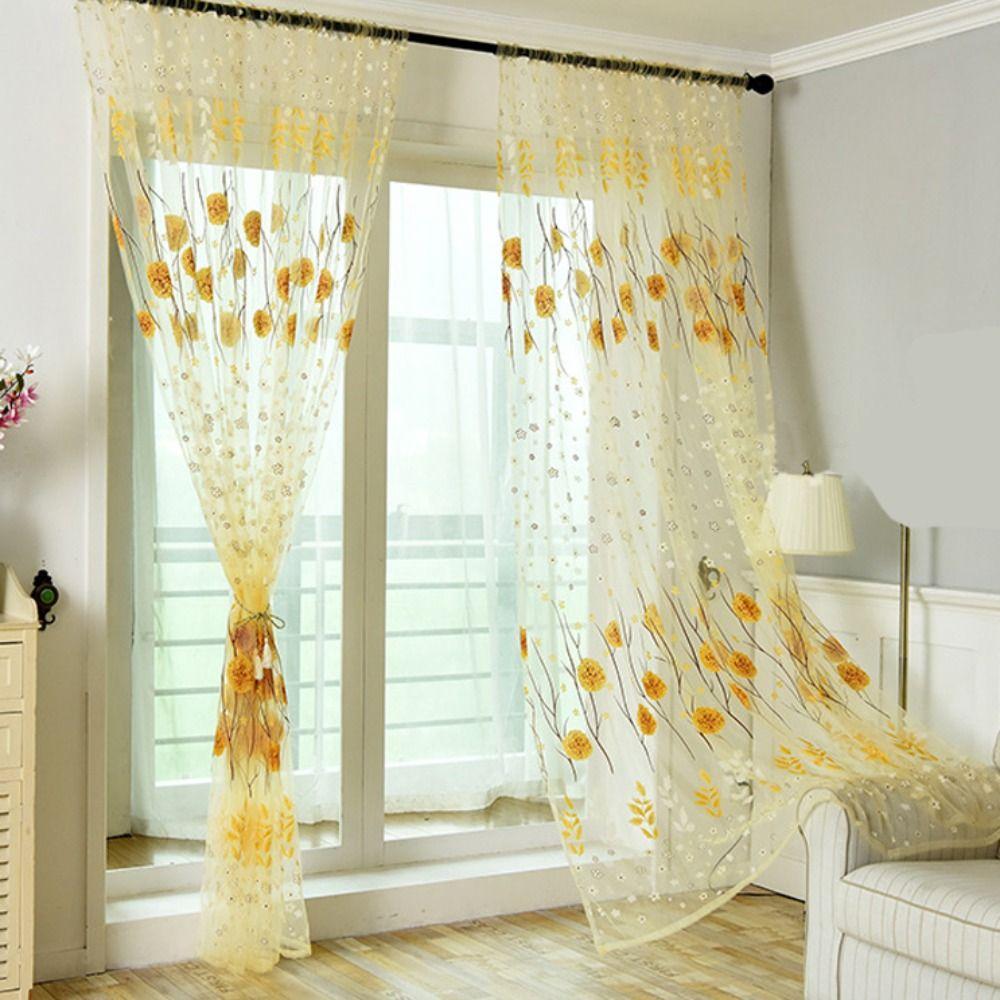 Gaze Fenstervorhänge Transparent Tüll Vorhang Blumenmuster Scher Vorhang Heimdekoration