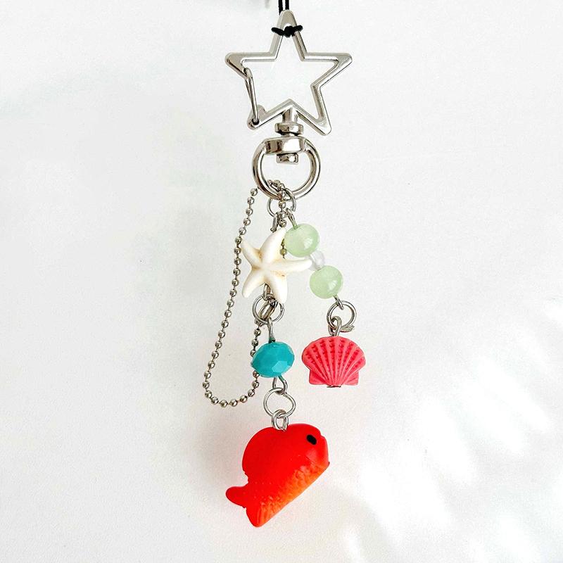 Y2K  Goldfish Phone Chain Cute Ocean Mobile Phone Lanyard Beaded Cellphone Hanging Rope Keychain Earphone Pendant