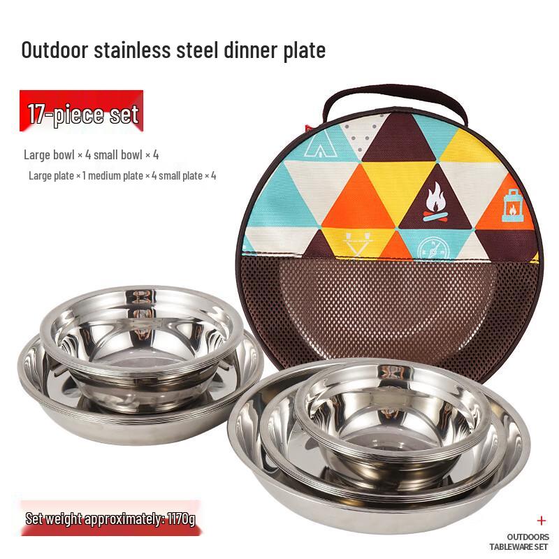 Outdoor Portable Stainless Steel Camping Tableware Set