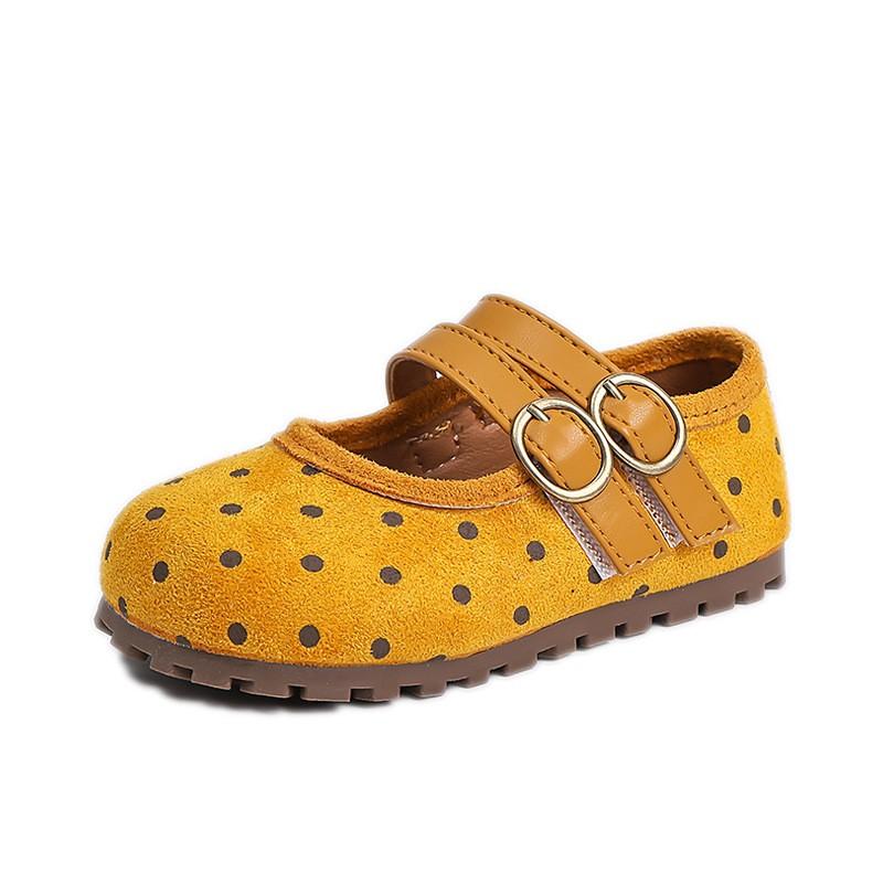 Cute Polka Dot Mary Jane Shoes Girls Soft Sole Comfortable Flat In Yellow Beige Khaki Ages 4-12