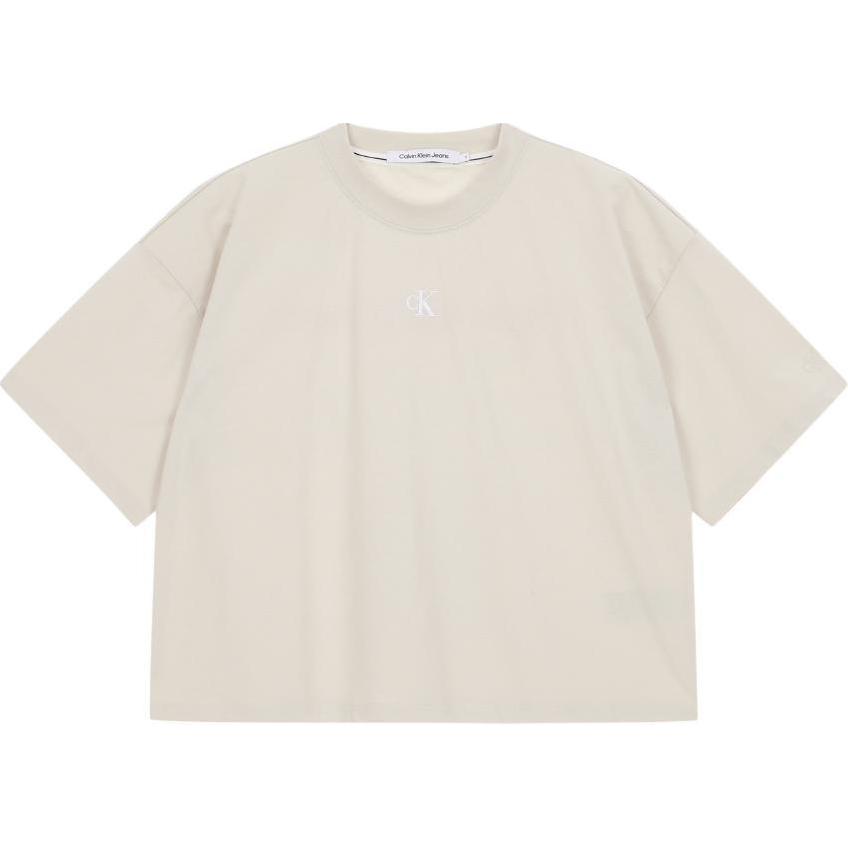 

Calvin Klein Повседневная модная футболка с коротким рукавом с логотипом, женские топы цвета слоновой кости J218912-ACF