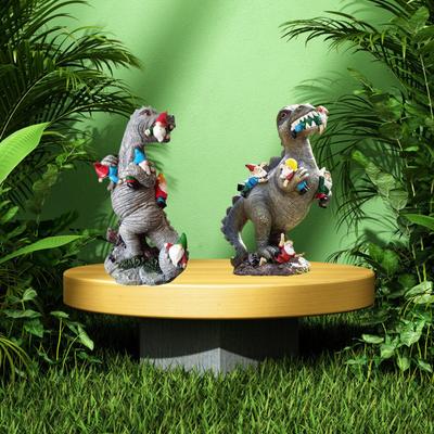 Simulation Dinosaur frisst Zwerg alten Mann Harz Ornamente Schreibtisch Outdoor Garten Dekoration Handwerk Statue