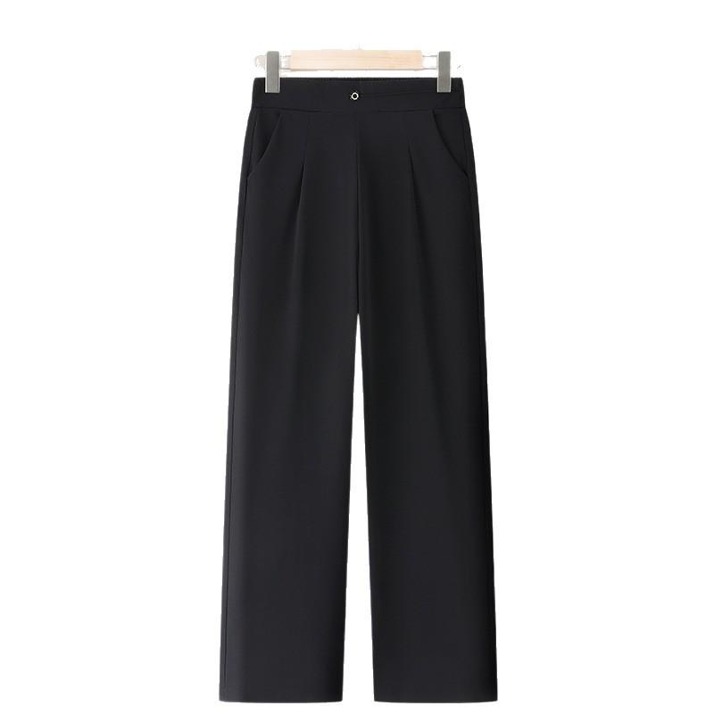 Stylish Ice Silk High Waisted Pants for 50-Year-Old Women - Loose, Elastic, Straight-Leg Summer Casual Wear