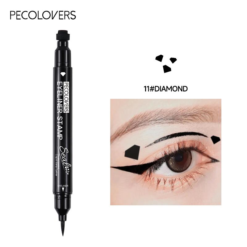 Double-head Liquid Eyeliner Pen with Stamps, Natural Finish Waterproof Quick-drying Long-lasting, Friendly Beginner Eye Beauty