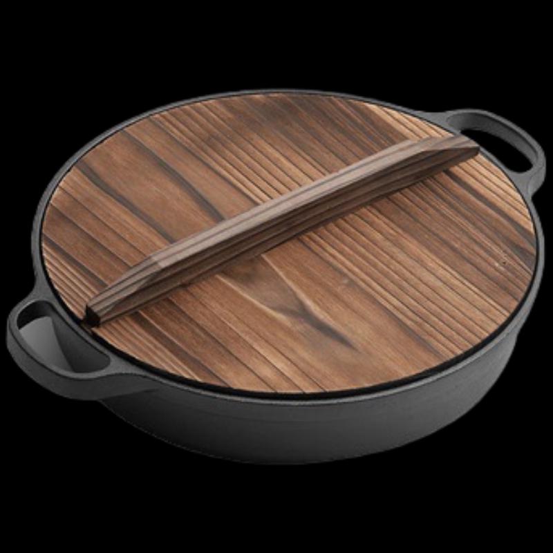 ZISIZ Gusseisen-Flachbodenpfanne mit Glasdeckel