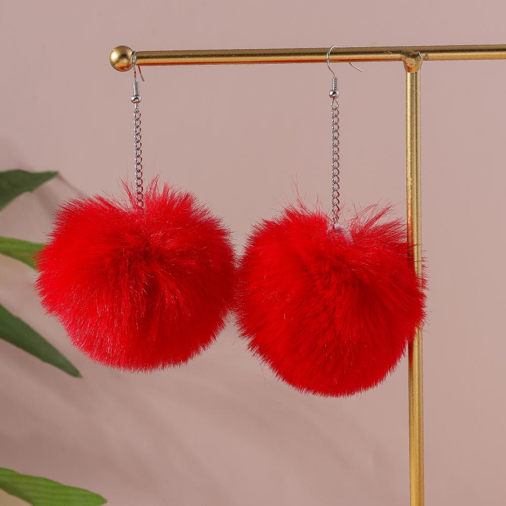 Colorful Fluffy Plush Pom Pom Earrings Soft Faux Rabbit Fur Ball Earrings for Women Girls Party Holiday Jewelry Gifts